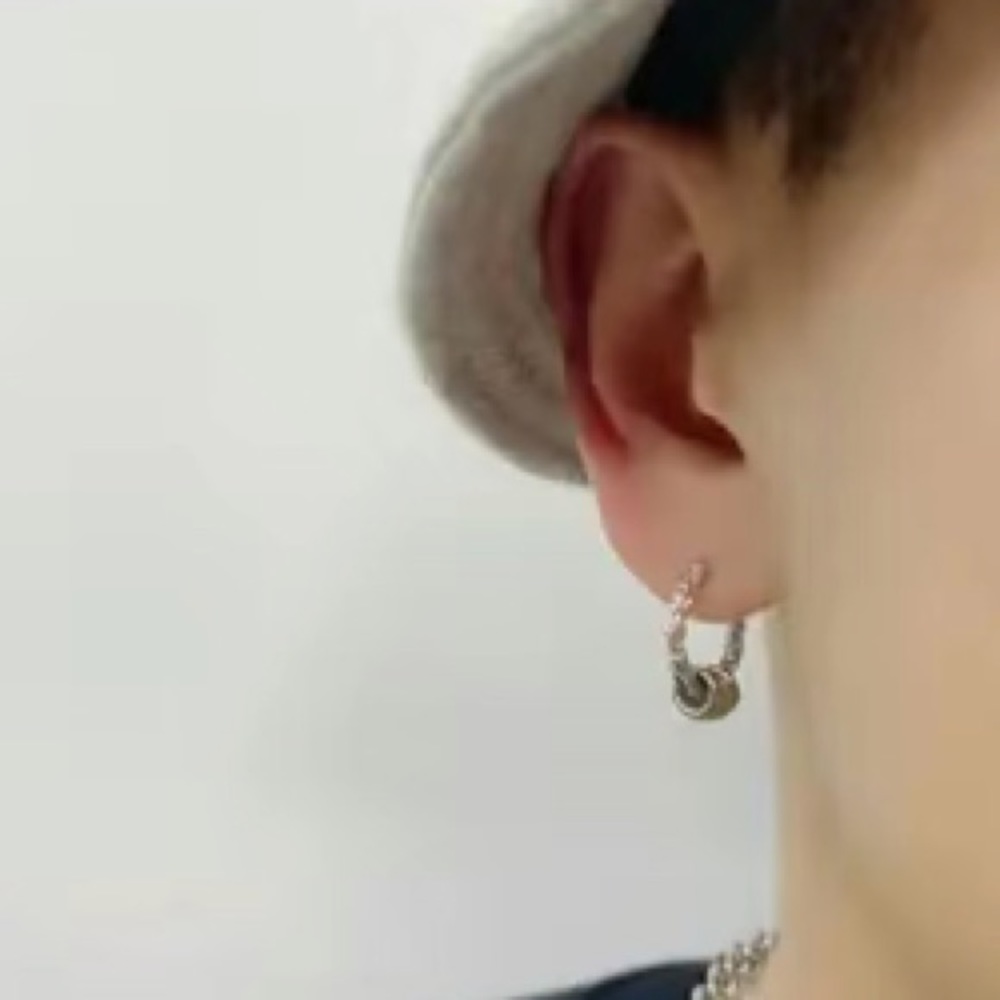 One Silver Plated Hoop Earring  with Movable Rings